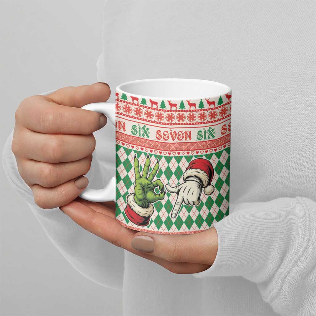 Six Seven Meme Personalized Ceramic Mug Funny Green Hand Christmas - Wonder Print Shop