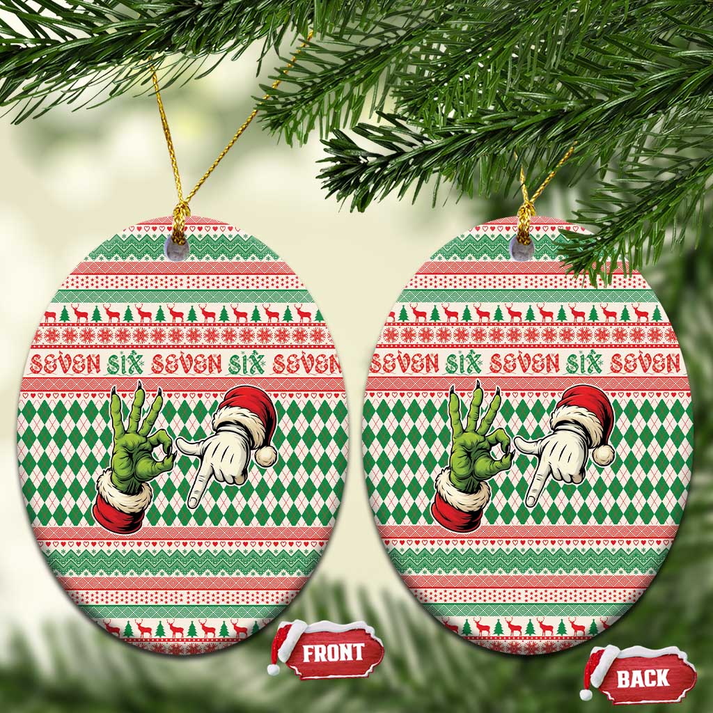 Six Seven Meme Ceramic Ornament Funny Green Hand Christmas - Wonder Print Shop