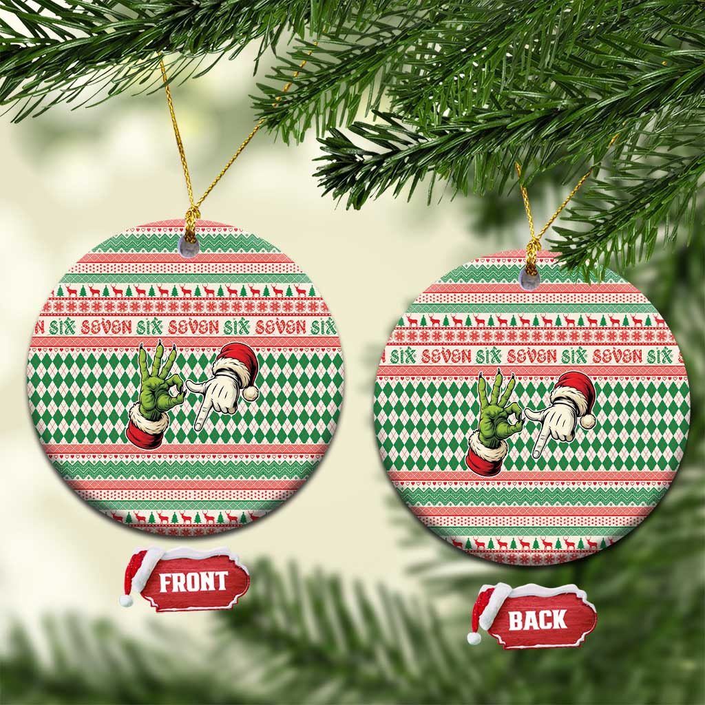 Six Seven Meme Ceramic Ornament Funny Green Hand Christmas - Wonder Print Shop