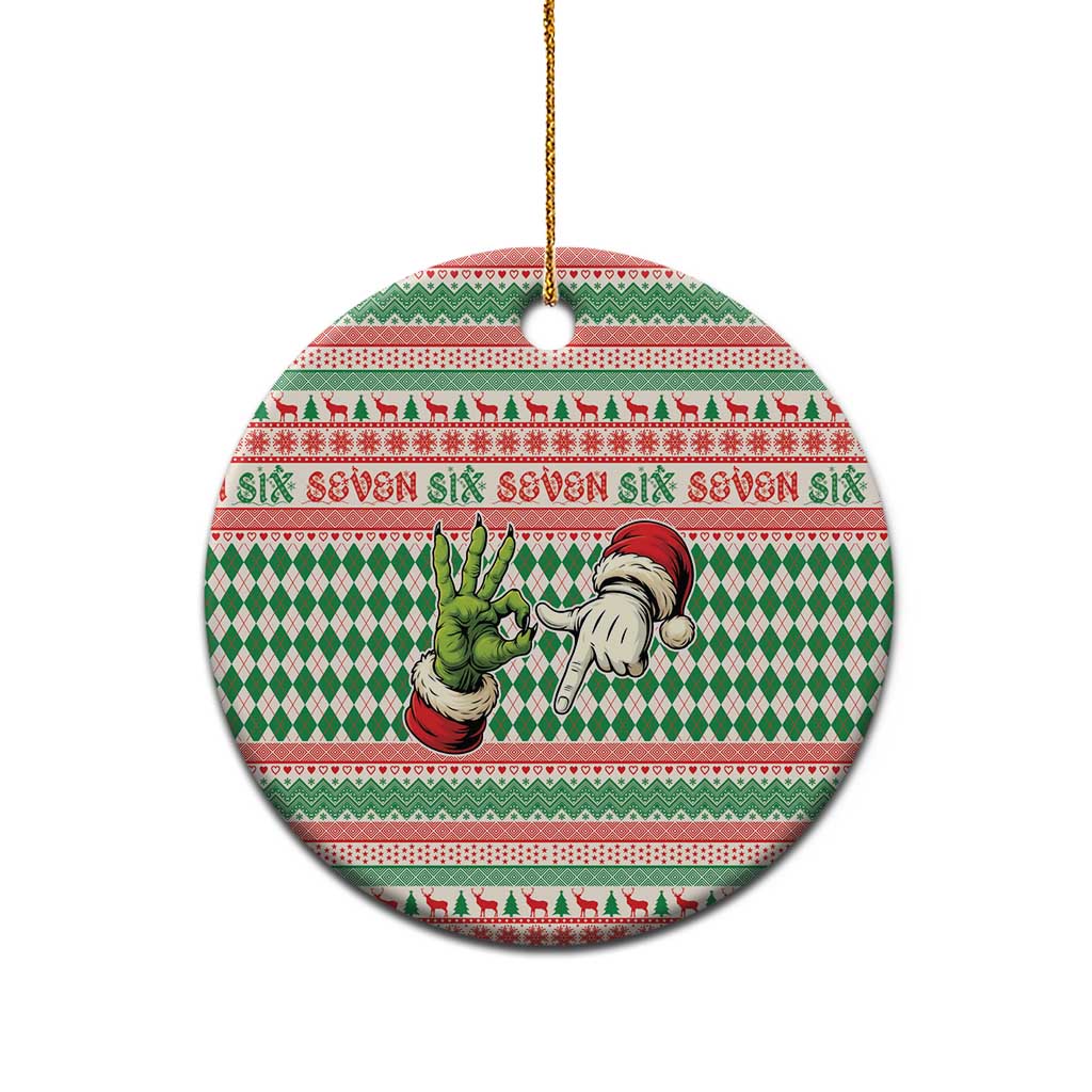 Six Seven Meme Ceramic Ornament Funny Green Hand Christmas - Wonder Print Shop