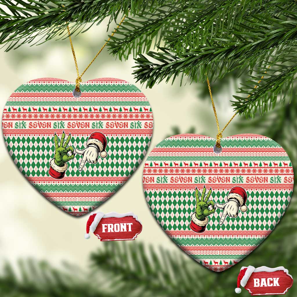 Six Seven Meme Ceramic Ornament Funny Green Hand Christmas - Wonder Print Shop