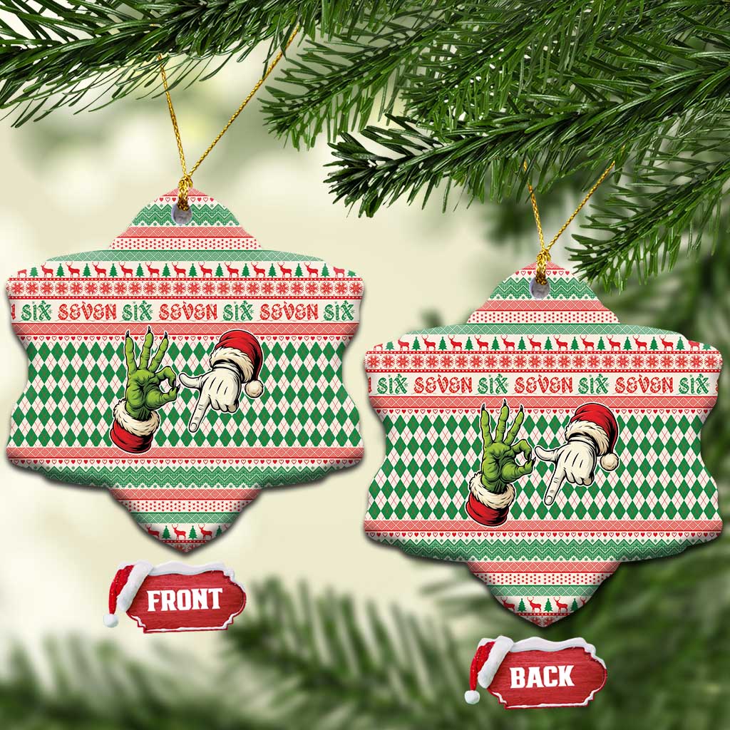 Six Seven Meme Ceramic Ornament Funny Green Hand Christmas - Wonder Print Shop