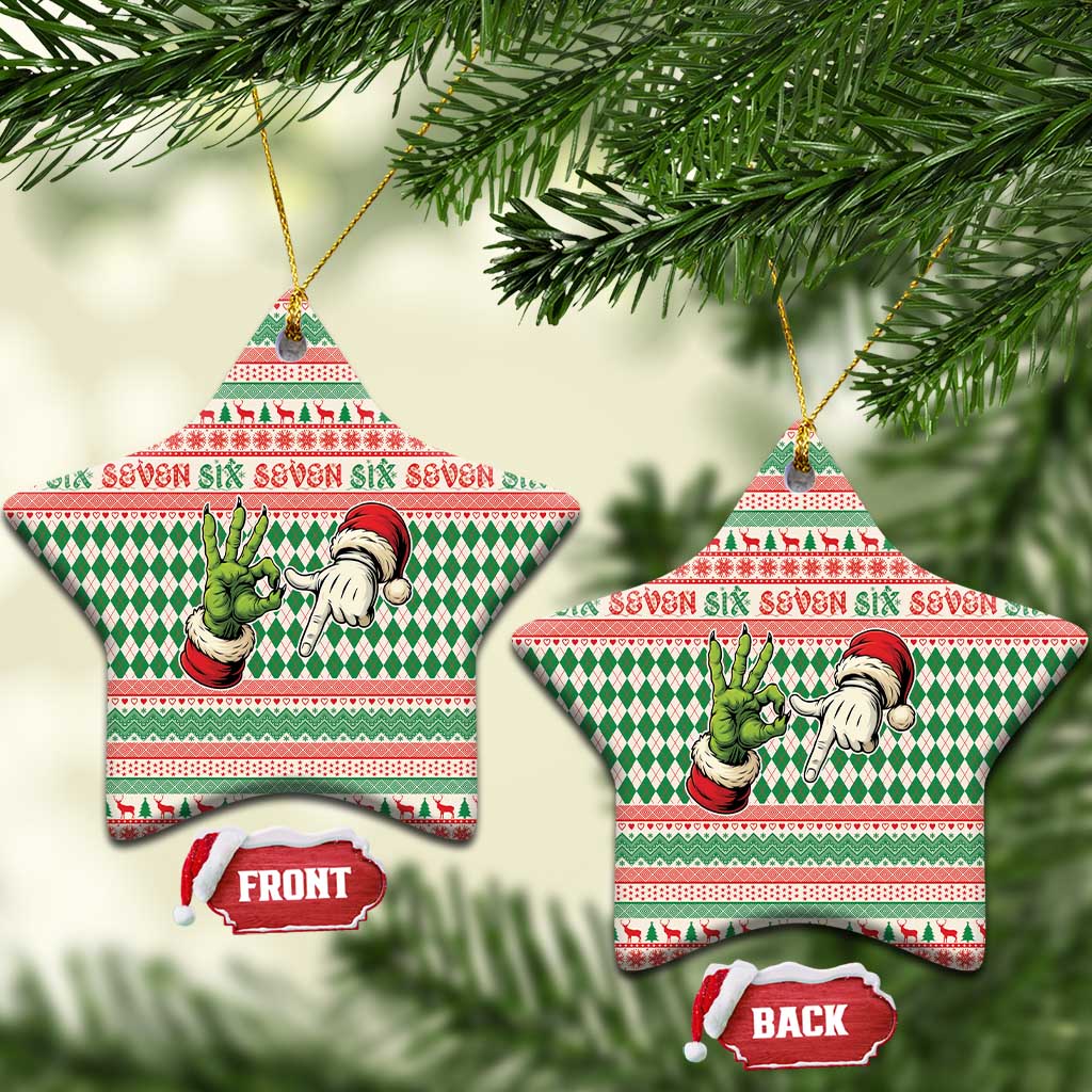 Six Seven Meme Ceramic Ornament Funny Green Hand Christmas - Wonder Print Shop