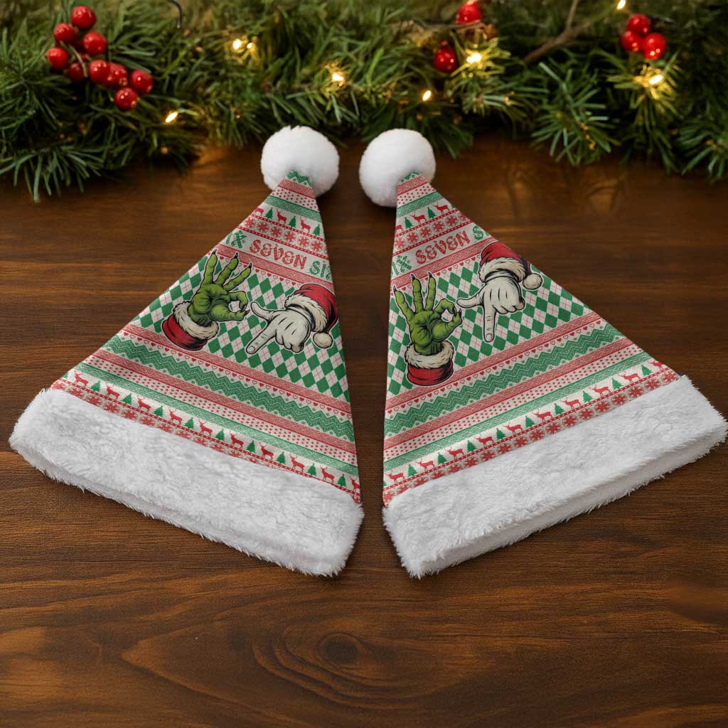 Six Seven Meme Christmas Santa Hat Funny Green Hand Christmas - Wonder Print Shop