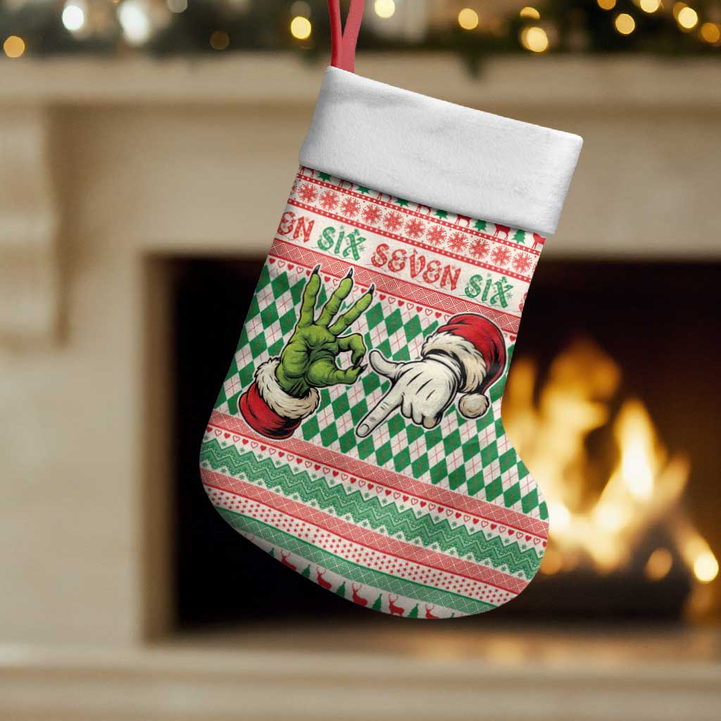 Six Seven Meme Christmas Stocking Funny Green Hand Christmas - Wonder Print Shop