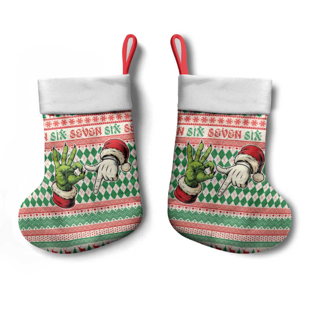 Six Seven Meme Christmas Stocking Funny Green Hand Christmas - Wonder Print Shop