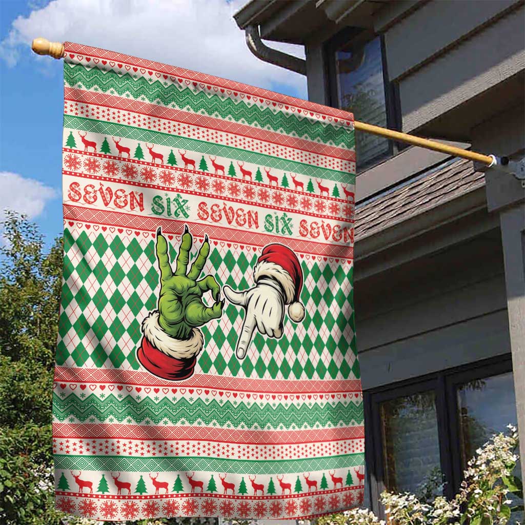Six Seven Meme Garden Flag Funny Green Hand Christmas - Wonder Print Shop