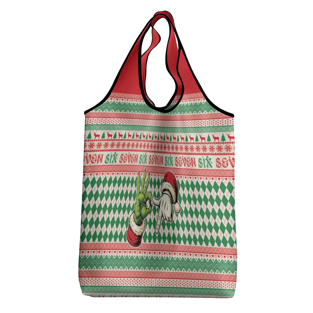 Six Seven Meme Grocery Bag Funny Green Hand Christmas - Wonder Print Shop