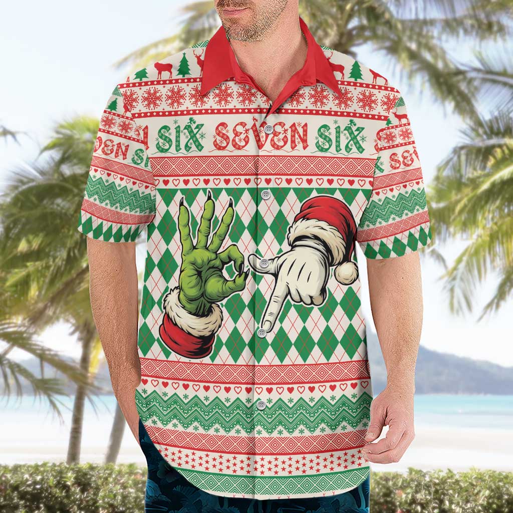 Six Seven Meme Personalized Hawaiian Shirt Funny Green Hand Christmas - Wonder Print Shop