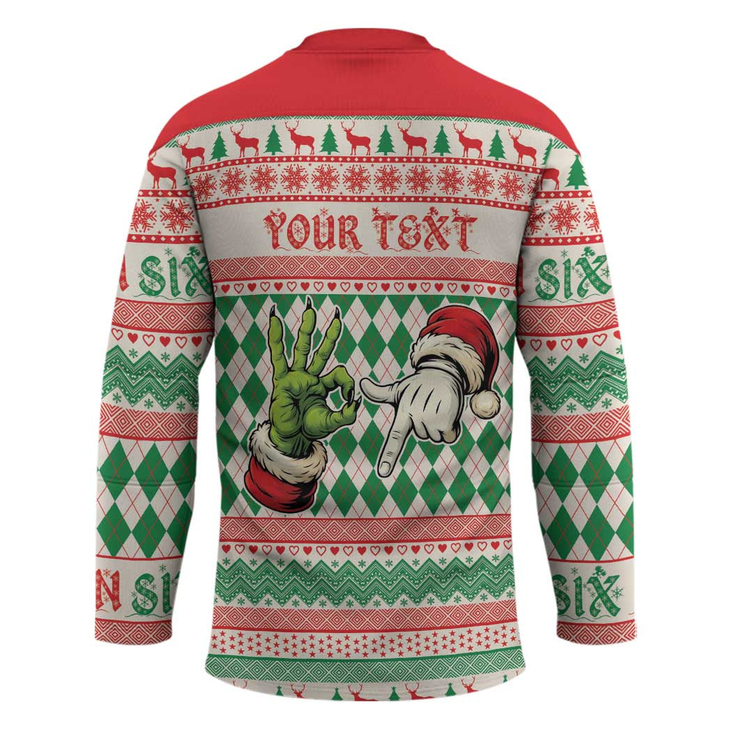 Six Seven Meme Personalized Hockey Jersey Funny Green Hand Christmas - Wonder Print Shop
