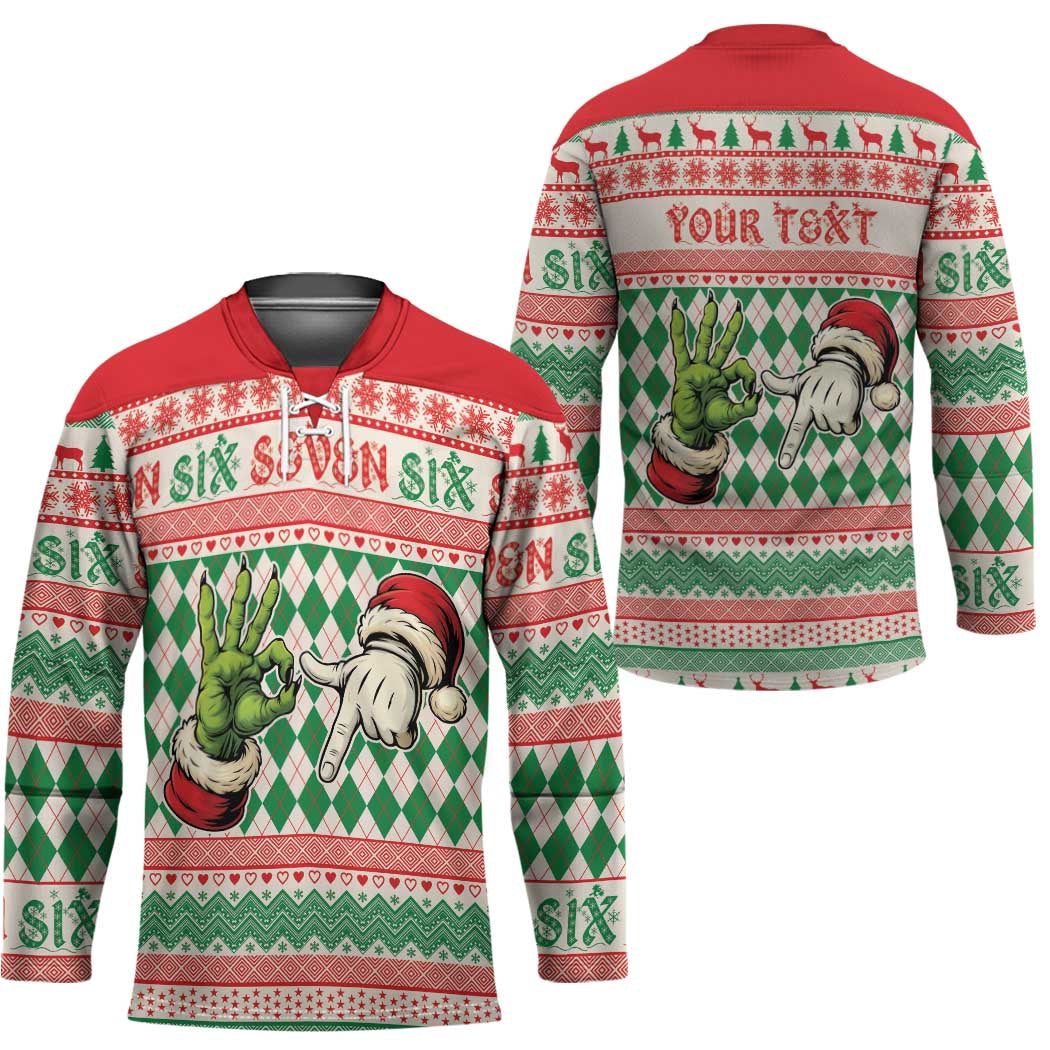 Six Seven Meme Personalized Hockey Jersey Funny Green Hand Christmas - Wonder Print Shop