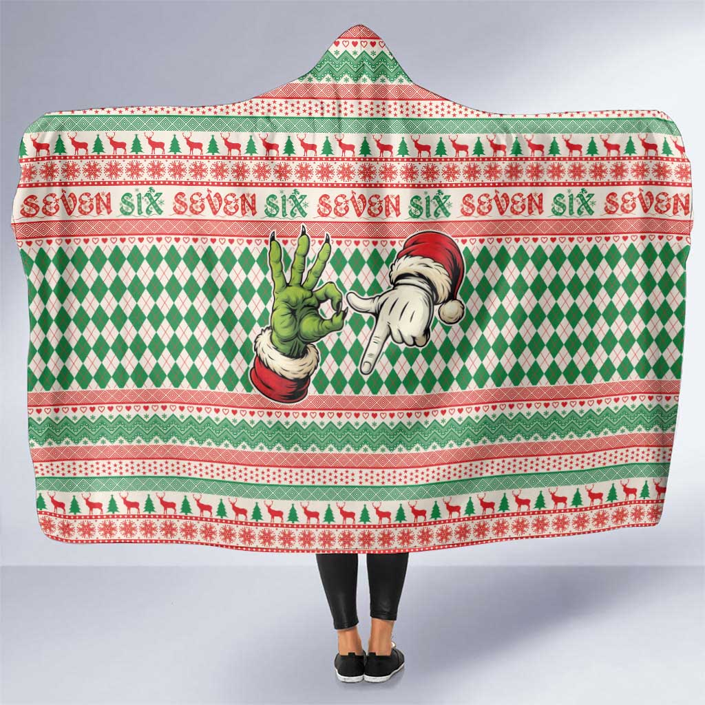 Six Seven Meme Hooded Blanket Funny Green Hand Christmas - Wonder Print Shop
