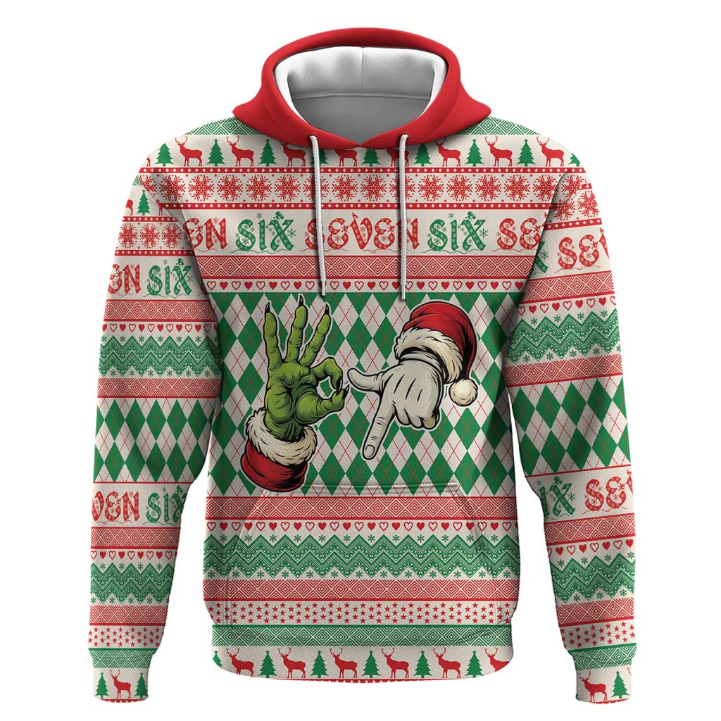 Six Seven Meme Personalized Hoodie Funny Green Hand Christmas - Wonder Print Shop