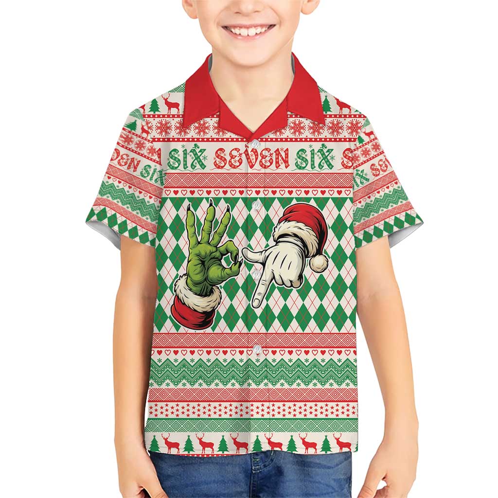 Six Seven Meme Personalized Kid Hawaiian Shirt Funny Green Hand Christmas - Wonder Print Shop