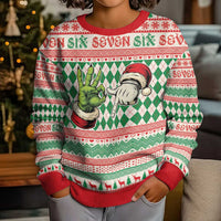 Six Seven Meme Personalized Kid Ugly Christmas Sweater Funny Green Hand Christmas - Wonder Print Shop