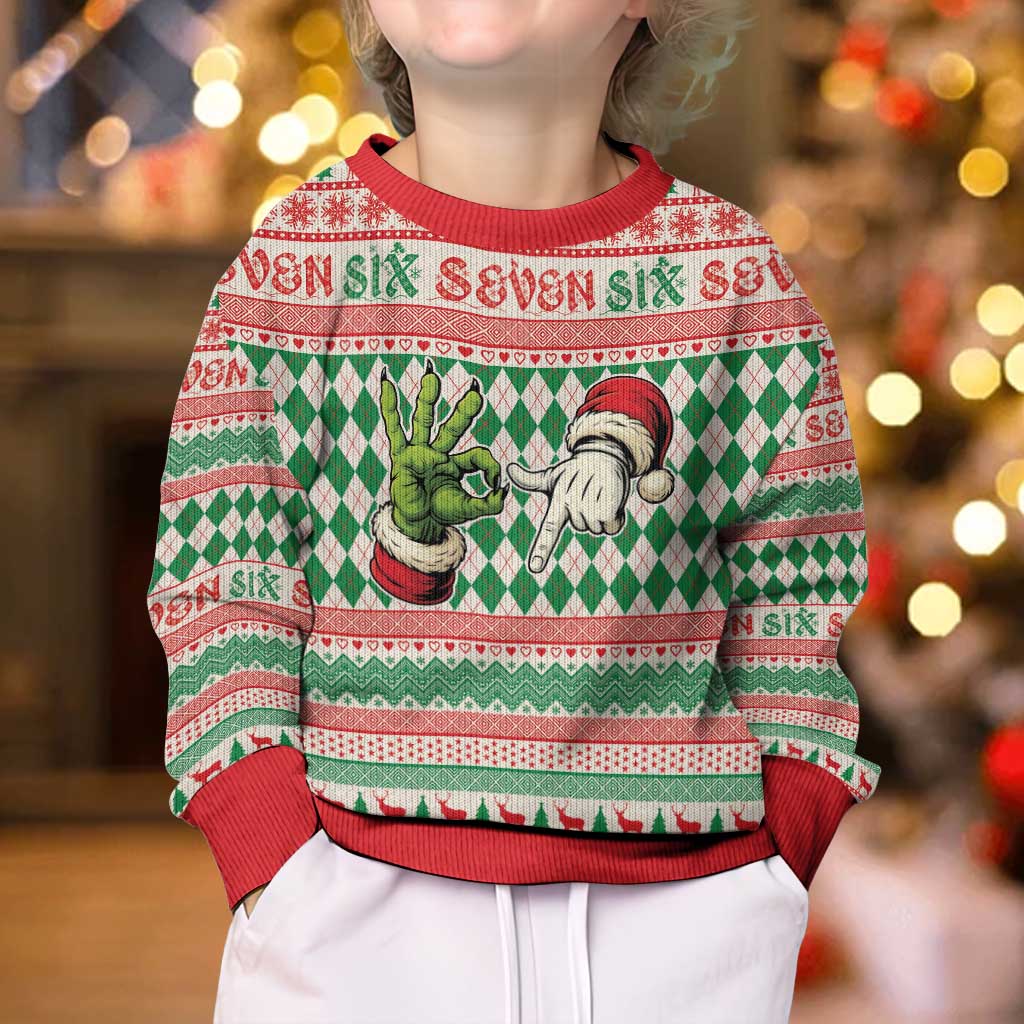 Six Seven Meme Personalized Kid Ugly Christmas Sweater Funny Green Hand Christmas - Wonder Print Shop