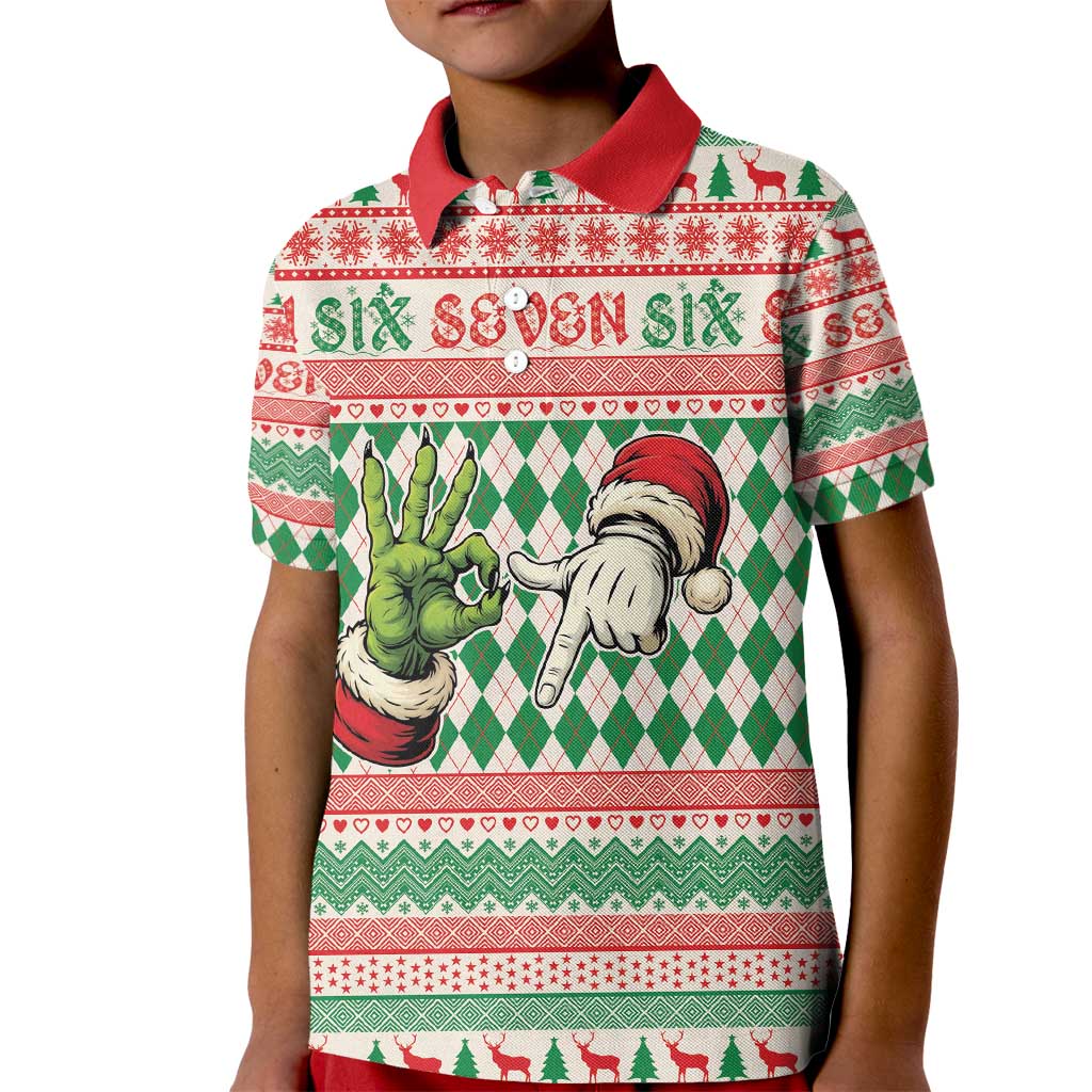 Six Seven Meme Personalized Kid Polo Shirt Funny Green Hand Christmas - Wonder Print Shop
