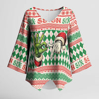 Six Seven Meme Personalized Kimono Sleeve Blouse Funny Green Hand Christmas - Wonder Print Shop