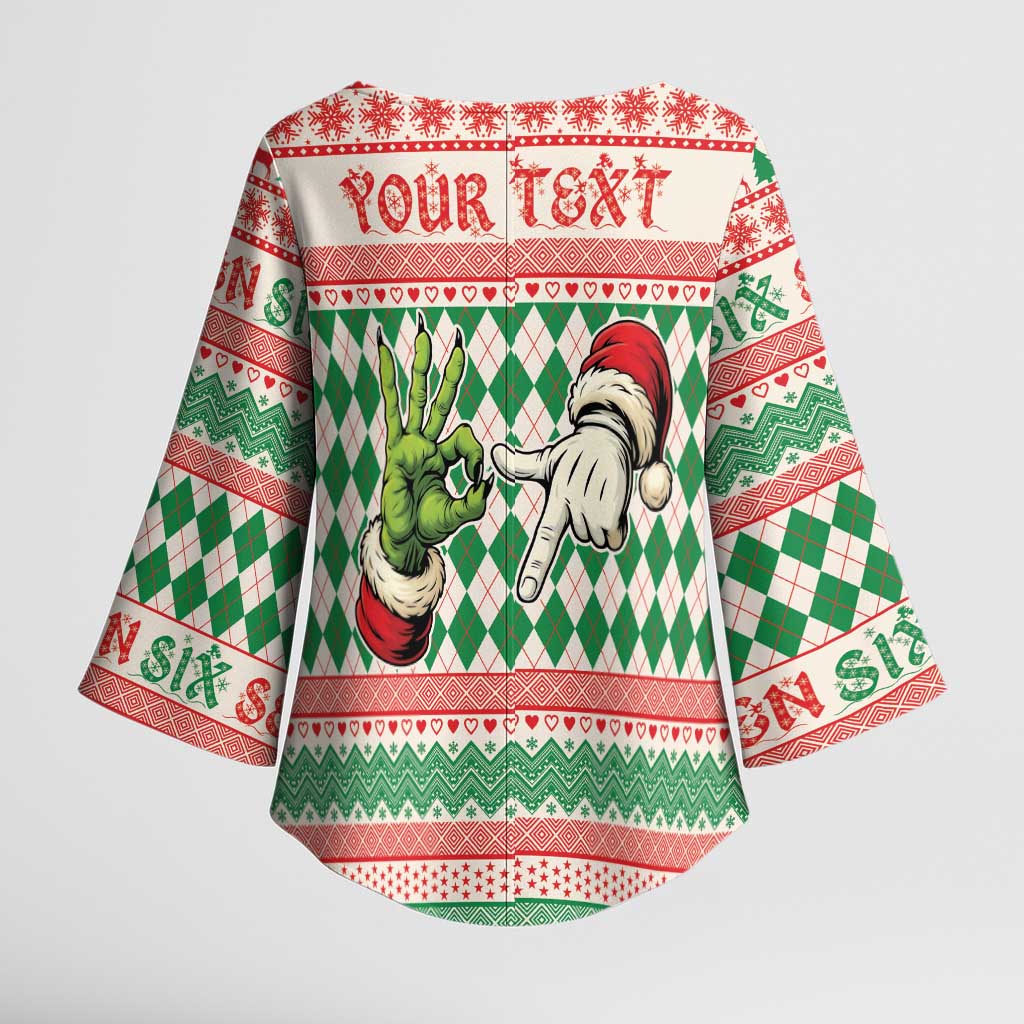 Six Seven Meme Personalized Kimono Sleeve Blouse Funny Green Hand Christmas - Wonder Print Shop