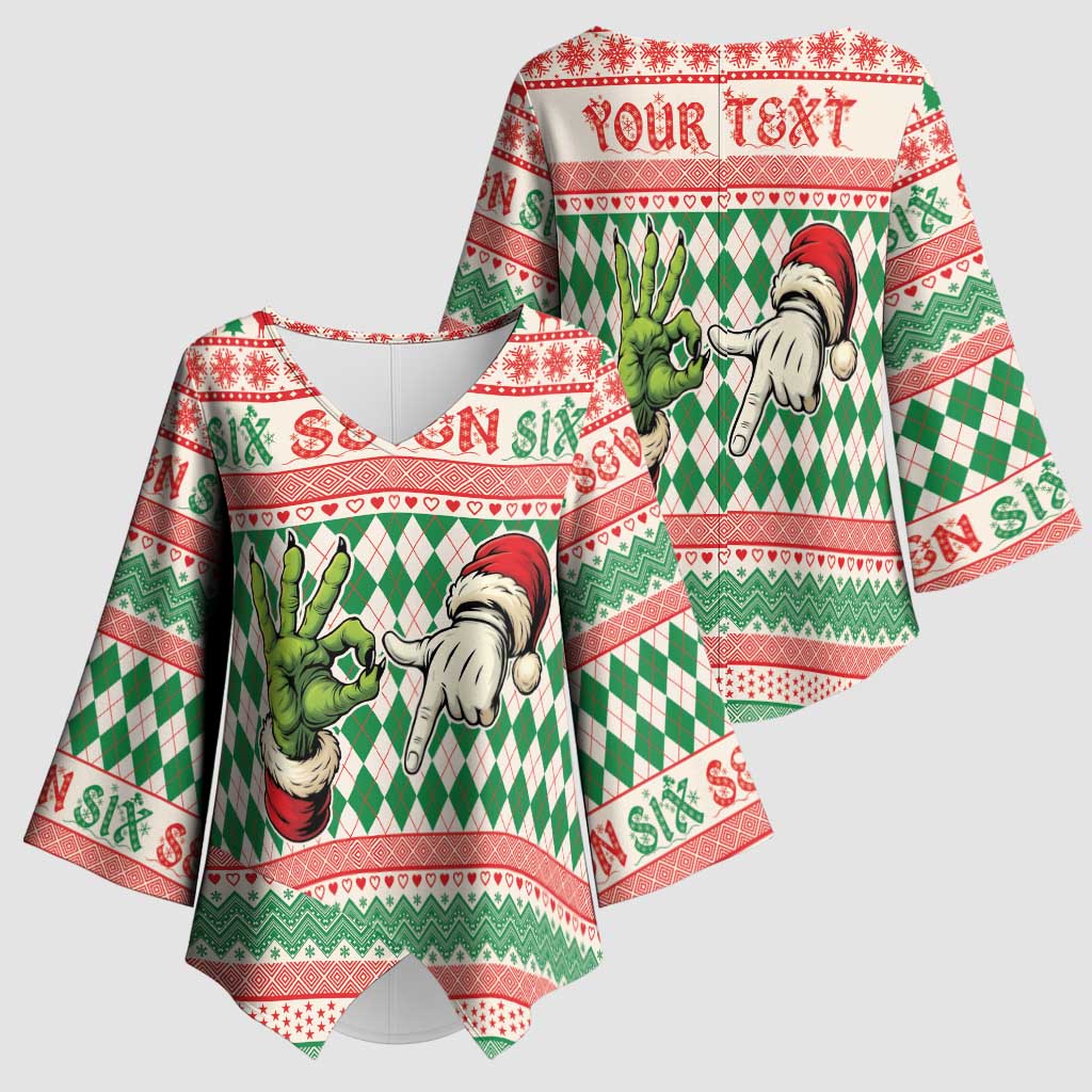 Six Seven Meme Personalized Kimono Sleeve Blouse Funny Green Hand Christmas - Wonder Print Shop