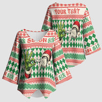 Six Seven Meme Personalized Kimono Sleeve Blouse Funny Green Hand Christmas - Wonder Print Shop