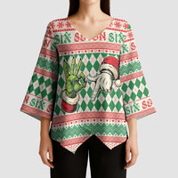 Six Seven Meme Personalized Kimono Sleeve Blouse Funny Green Hand Christmas - Wonder Print Shop