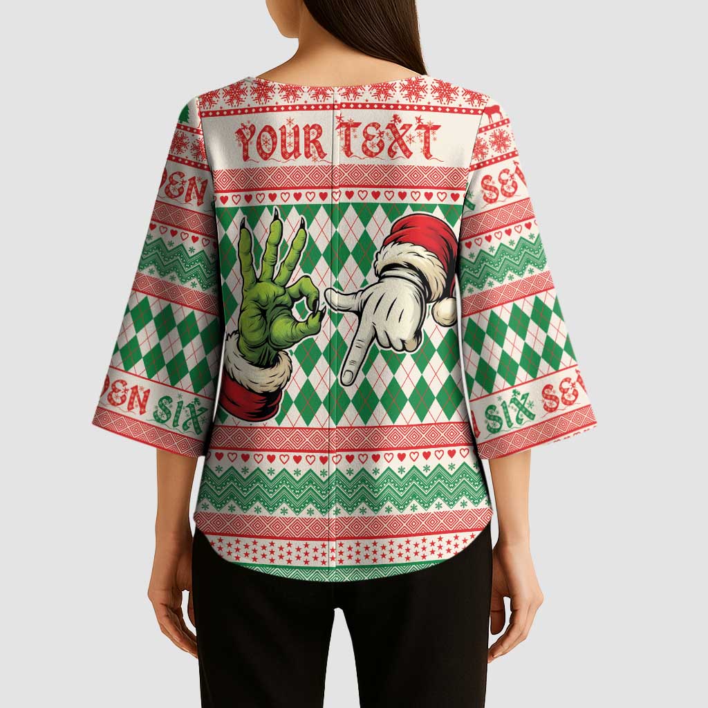 Six Seven Meme Personalized Kimono Sleeve Blouse Funny Green Hand Christmas - Wonder Print Shop