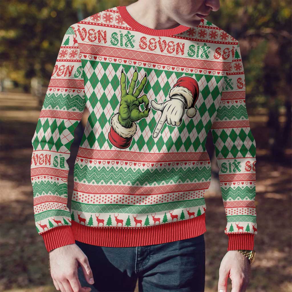 Six Seven Meme Personalized Ugly Christmas Sweater Funny Green Hand Christmas - Wonder Print Shop