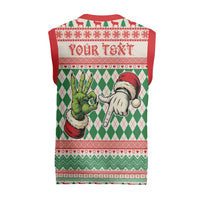 Six Seven Meme Personalized Christmas Knitted V-Neck Vest Funny Green Hand Christmas - Wonder Print Shop