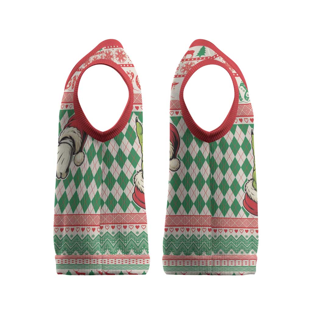 Six Seven Meme Personalized Christmas Knitted V-Neck Vest Funny Green Hand Christmas - Wonder Print Shop