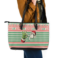 Six Seven Meme Leather Tote Bag Funny Green Hand Christmas - Wonder Print Shop