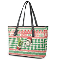 Six Seven Meme Leather Tote Bag Funny Green Hand Christmas - Wonder Print Shop
