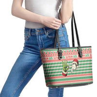 Six Seven Meme Leather Tote Bag Funny Green Hand Christmas - Wonder Print Shop