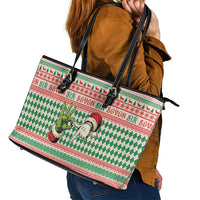 Six Seven Meme Leather Tote Bag Funny Green Hand Christmas - Wonder Print Shop