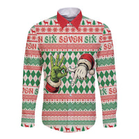 Six Seven Meme Personalized Long Sleeve Button Shirt Funny Green Hand Christmas - Wonder Print Shop