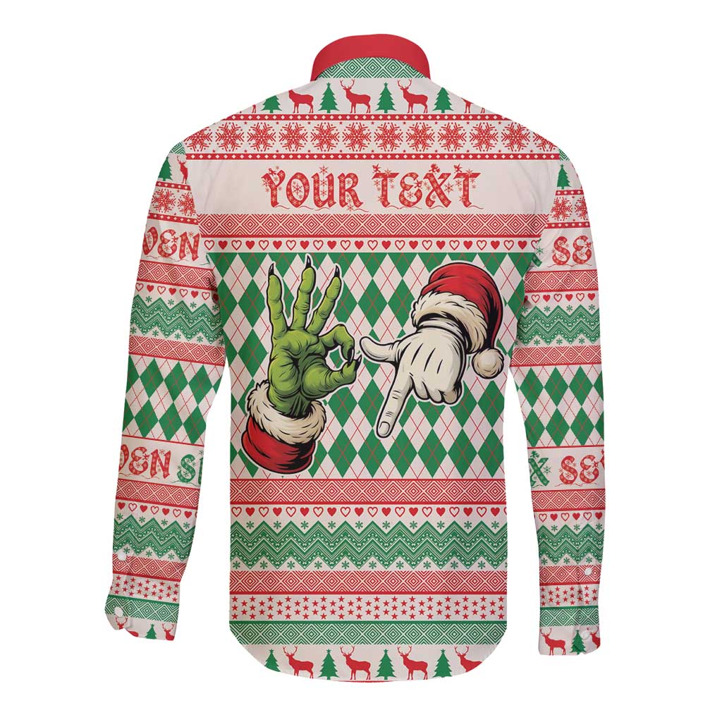 Six Seven Meme Personalized Long Sleeve Button Shirt Funny Green Hand Christmas - Wonder Print Shop