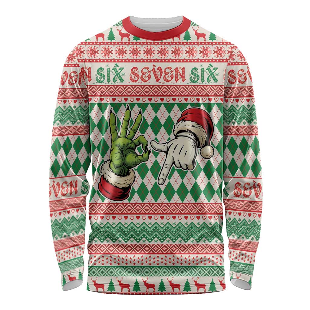 Six Seven Meme Personalized Long Sleeve Shirt Funny Green Hand Christmas - Wonder Print Shop