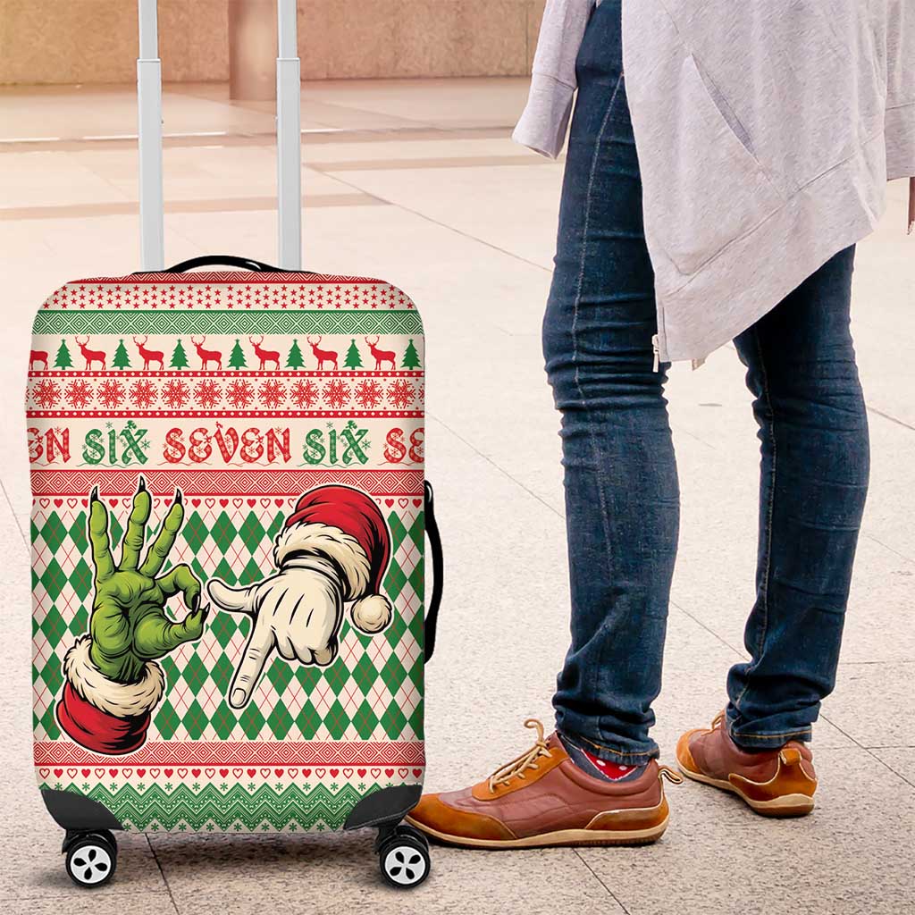 Six Seven Meme Luggage Cover Funny Green Hand Christmas - Wonder Print Shop