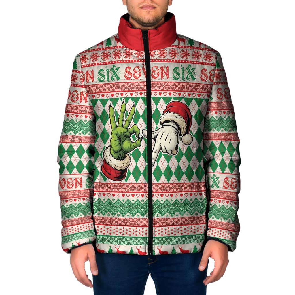 Six Seven Meme Personalized Padded Jacket Funny Green Hand Christmas - Wonder Print Shop