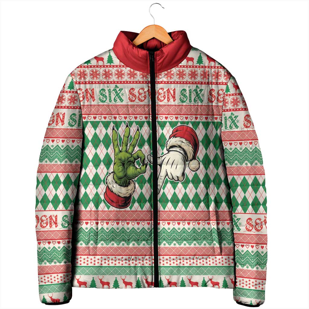 Six Seven Meme Personalized Padded Jacket Funny Green Hand Christmas - Wonder Print Shop