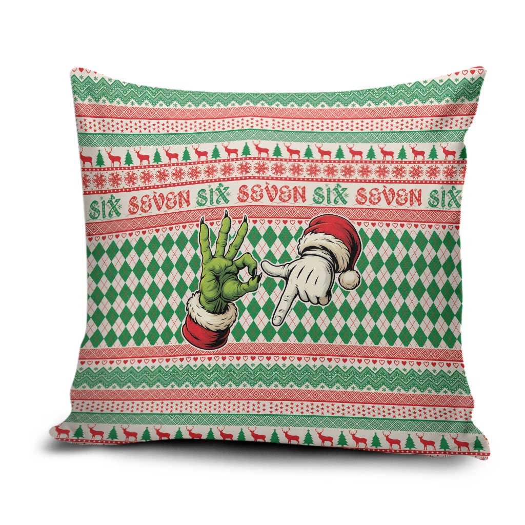 Six Seven Meme Pillow Cover Funny Green Hand Christmas - Wonder Print Shop