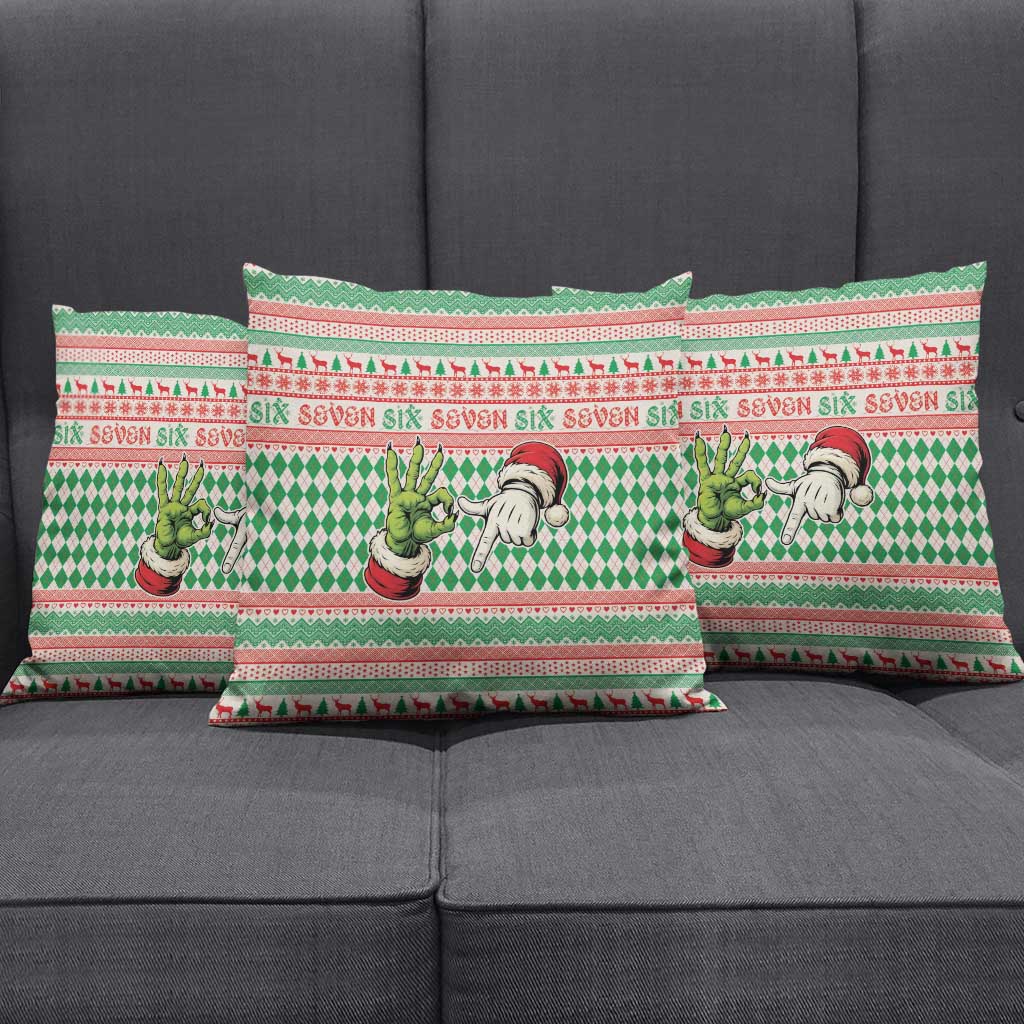 Six Seven Meme Pillow Cover Funny Green Hand Christmas - Wonder Print Shop