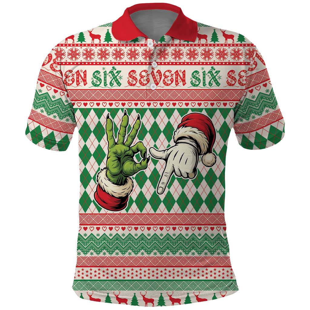 Six Seven Meme Personalized Polo Shirt Funny Green Hand Christmas - Wonder Print Shop