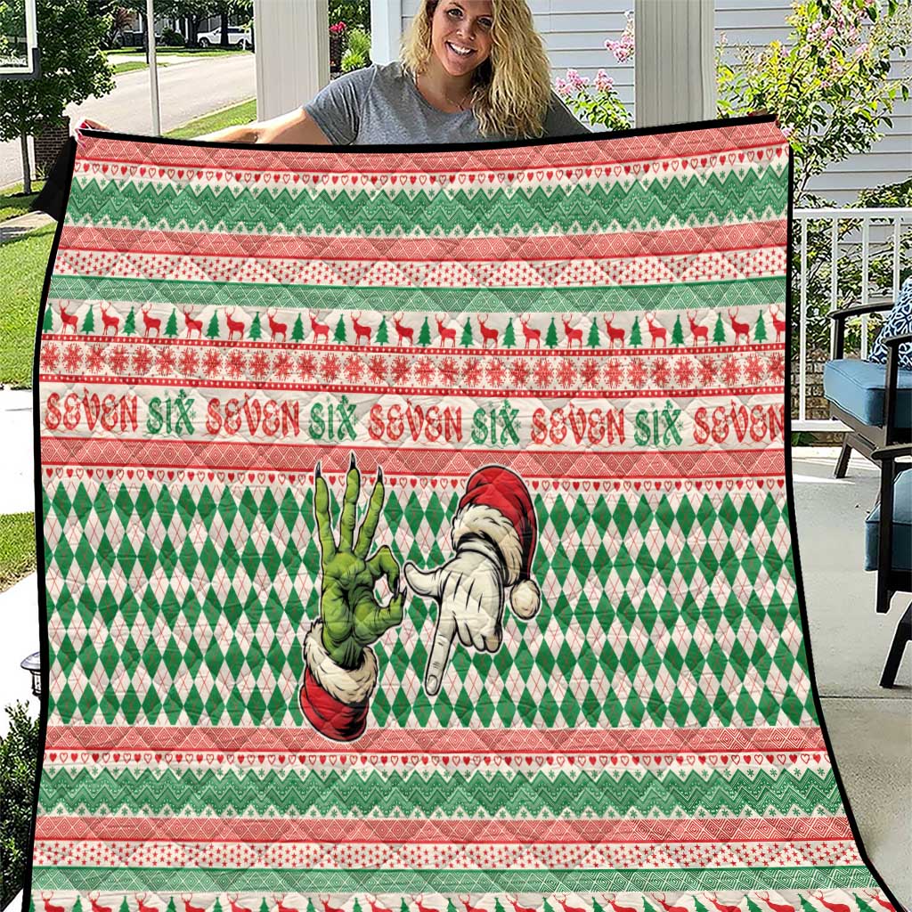 Six Seven Meme Quilt Funny Green Hand Christmas - Wonder Print Shop