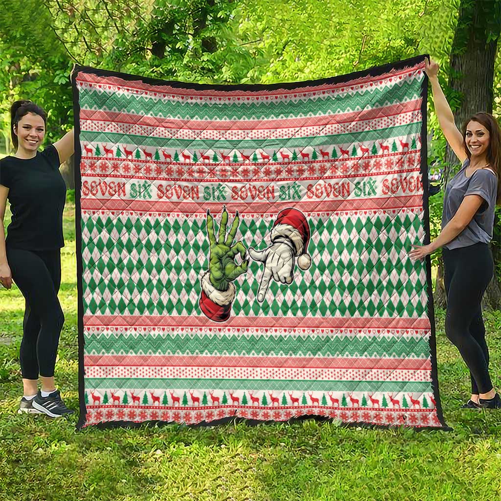 Six Seven Meme Quilt Funny Green Hand Christmas - Wonder Print Shop