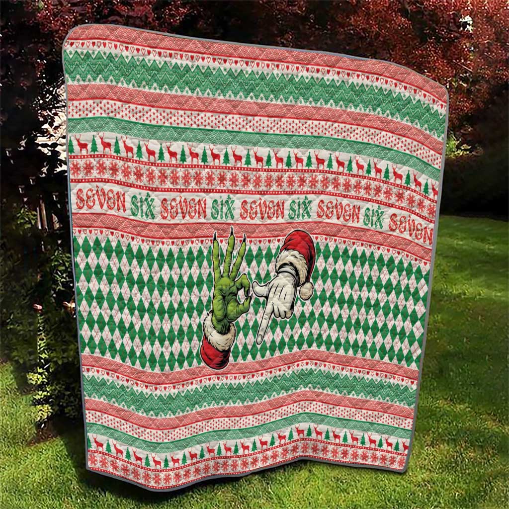 Six Seven Meme Quilt Funny Green Hand Christmas - Wonder Print Shop