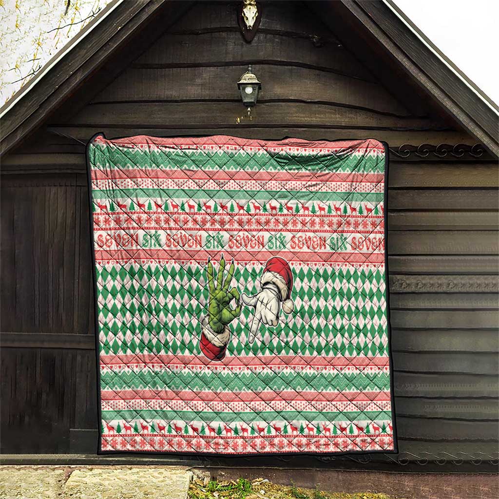 Six Seven Meme Quilt Funny Green Hand Christmas - Wonder Print Shop
