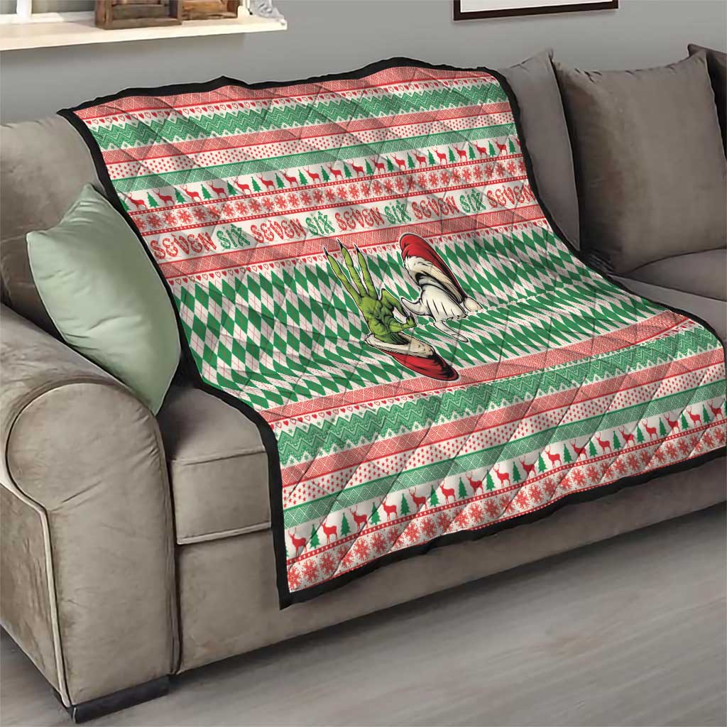 Six Seven Meme Quilt Funny Green Hand Christmas - Wonder Print Shop