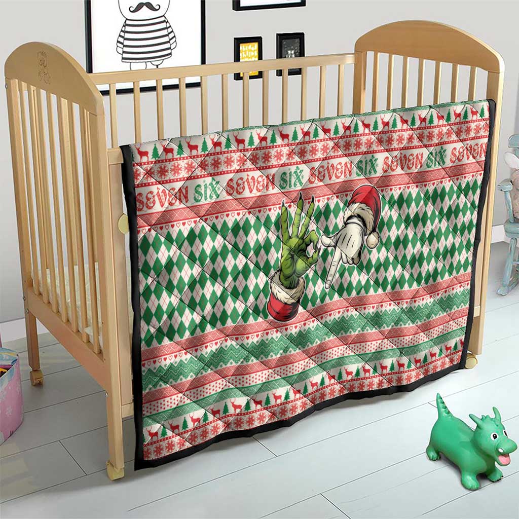 Six Seven Meme Quilt Funny Green Hand Christmas - Wonder Print Shop