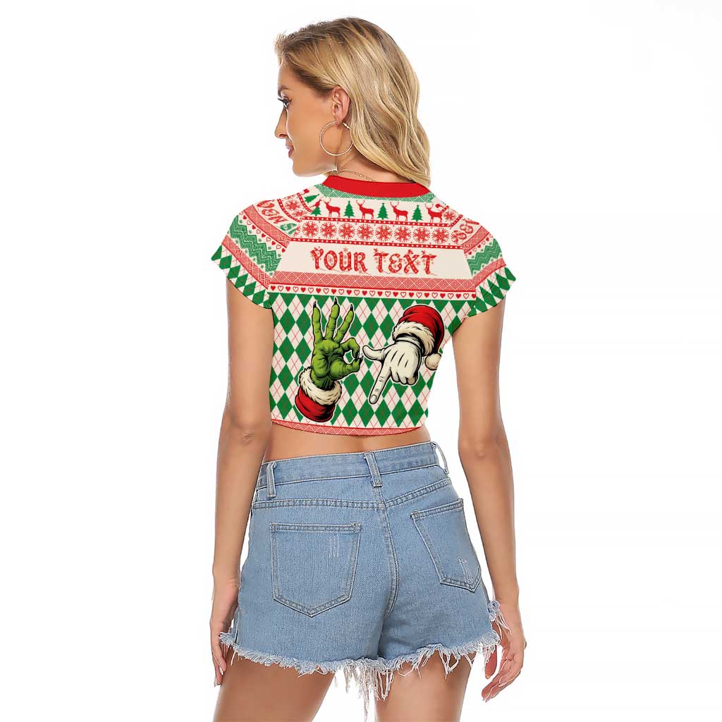 Six Seven Meme Personalized Raglan Cropped T Shirt Funny Green Hand Christmas - Wonder Print Shop